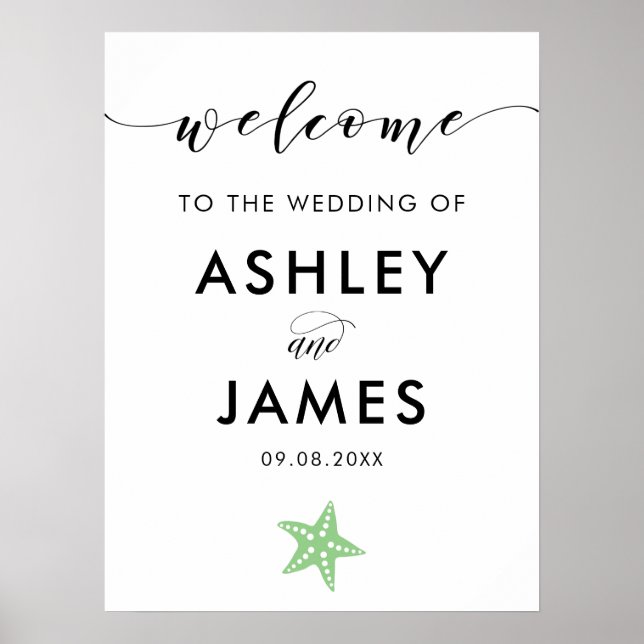 Light Green Starfish Wedding Welcome Sign (Front)