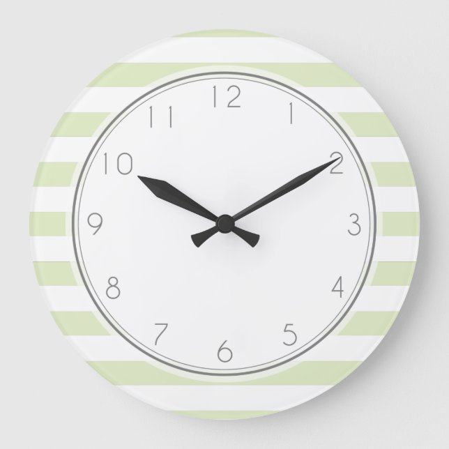 Light Green Stripes Pattern Large Clock (Front)