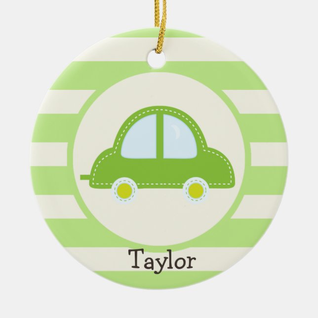 Light Green Toy Car Ceramic Tree Decoration (Front)