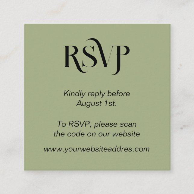 Light green trendy typography RSVP Enclosure Card (Front)