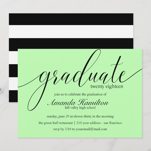 Light Green  typography Graduation Invitation (Front/Back)
