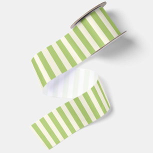 Light Green Vintage Ticking Stripe Farmhouse Satin Ribbon