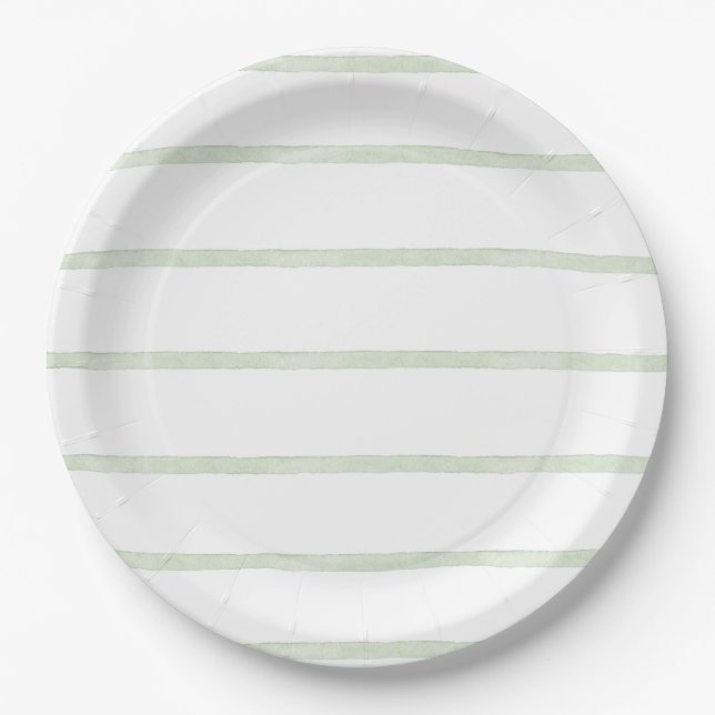 Light Green Watercolor Stripe  Paper Plate (Front)