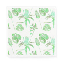 Light green watercolor tropical leaves napkin