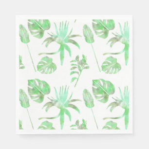 Light green watercolor tropical leaves napkin