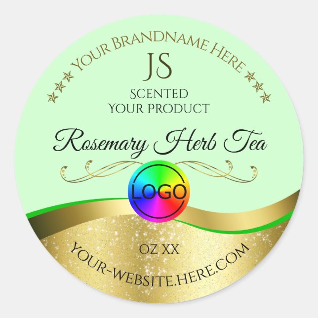 Light Green Wavy Gold Logo Monogram Product Label (Front)