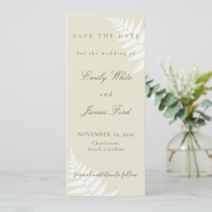 Light Green White Fern 4x9.25 Simply Elegant Save The Date