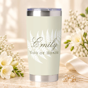 Light Green White Fern Elegant Maid of Honour Insulated Tumbler