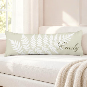 Light Green White Fern Elegant Minimalist Body Cushion