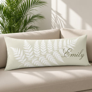 Light Green White Fern Elegant Minimalist Body Cushion