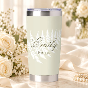 Light Green White Fern Elegant Pastel Bridal Insulated Tumbler