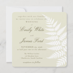 Light Green White Fern Elegant Square Wedding Invitation