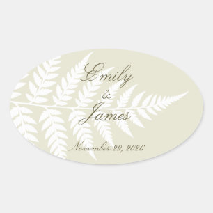 Light Green White Fern Refined Woodland Oval Sticker