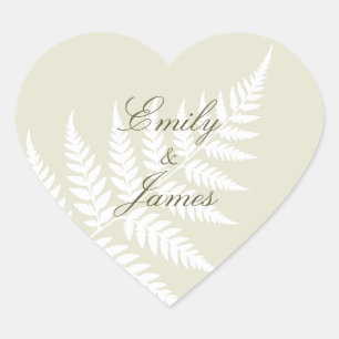 Light Green White Fern Romantic Botanical Heart Sticker