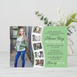 Light Green & White Filmstrip 6 Photo Graduation Invitation