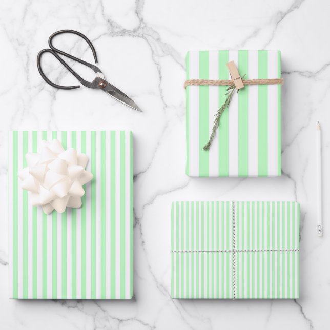 Light Green & White Stripes Wrapping Paper Sheet (Front)