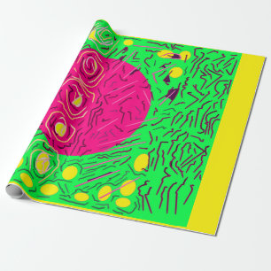 Light green with pink globe and lines design wrapping paper