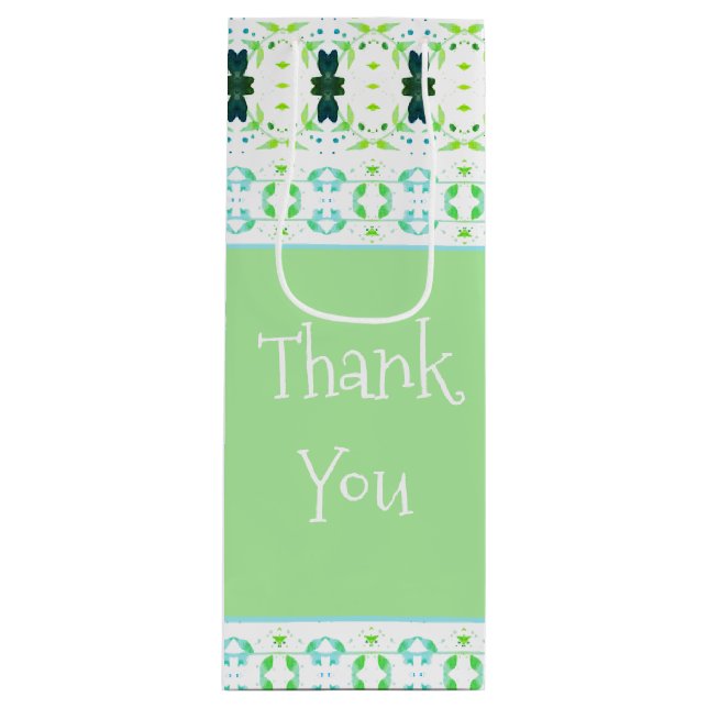 Light Green With Pretty Patterned Wine Gift Bag (Front)