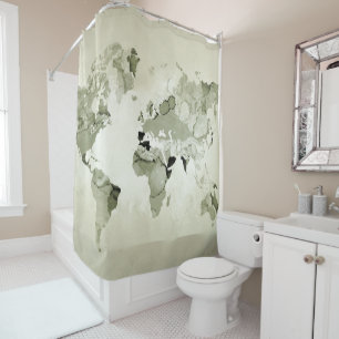 Light Green World Map Design 123 Shower Curtain