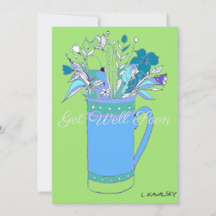 Light GreenColorful Get Well Flowers In A Mug Card
