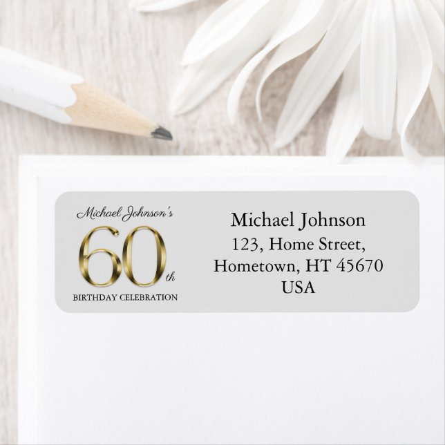 Light Grey 60th Birthday Gold Text Return Address (Insitu)