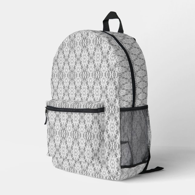 Light grey abstract geometry pattern printed backpack (Back Corner Right)