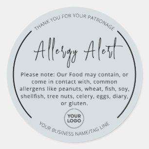 Light Grey Allergy Food Warning Round Sticker