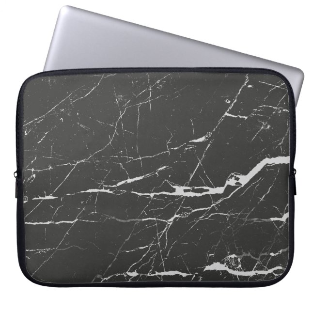 Light Grey And Black Marble Stone Pattern Laptop Sleeve (Front)