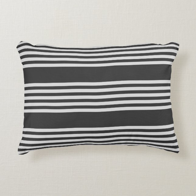 Light grey and charcoal five stripes pattern decorative cushion (Front)