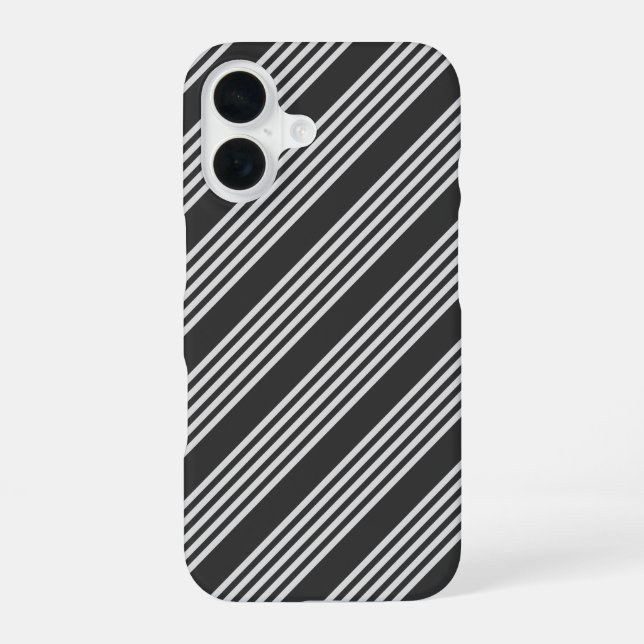 Light grey and charcoal five stripes pattern iPhone 16 case (Back)