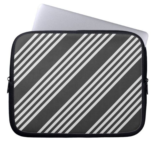 Light grey and charcoal five stripes pattern laptop sleeve (Front)