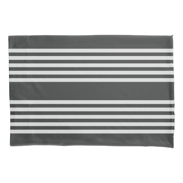 Light grey and charcoal five stripes pattern pillowcase (Front)