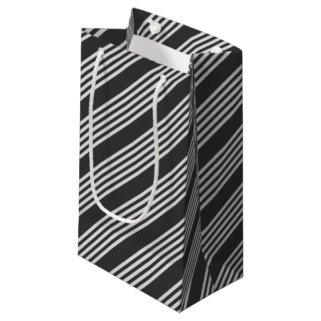 Light grey and charcoal five stripes pattern small gift bag (Front Angled)