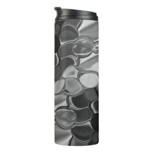 Light grey and dark rounded shapes. thermal tumbler
