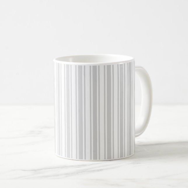 Light grey and white candy stripes coffee mug (Front Right)
