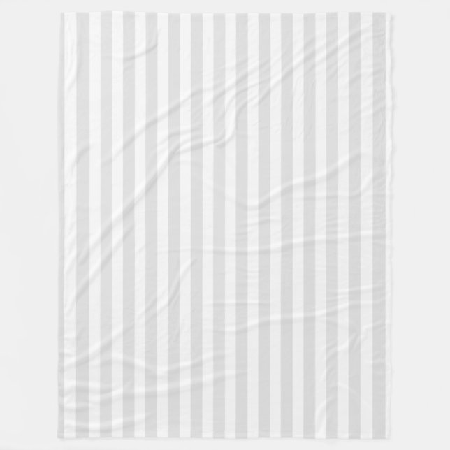Light grey and white candy stripes fleece blanket (Front)