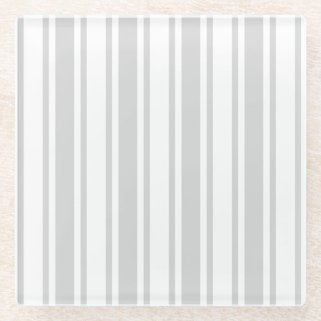 Light grey and white candy stripes glass coaster (Front)