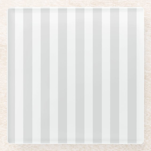 Light grey and white candy stripes glass coaster (Front)
