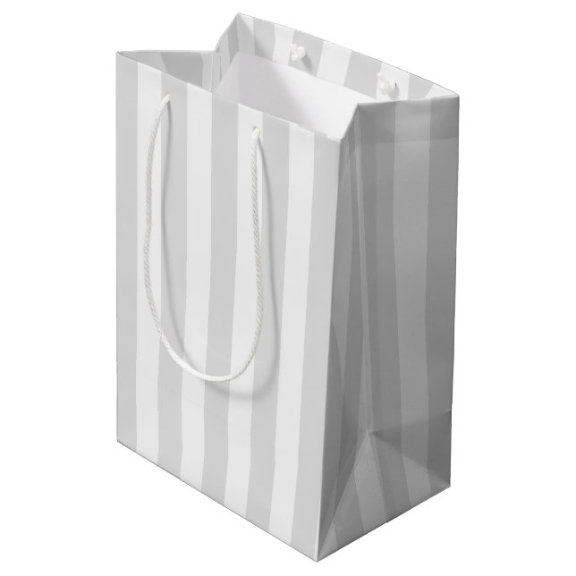 Light grey and white candy stripes medium gift bag (Back Angled)