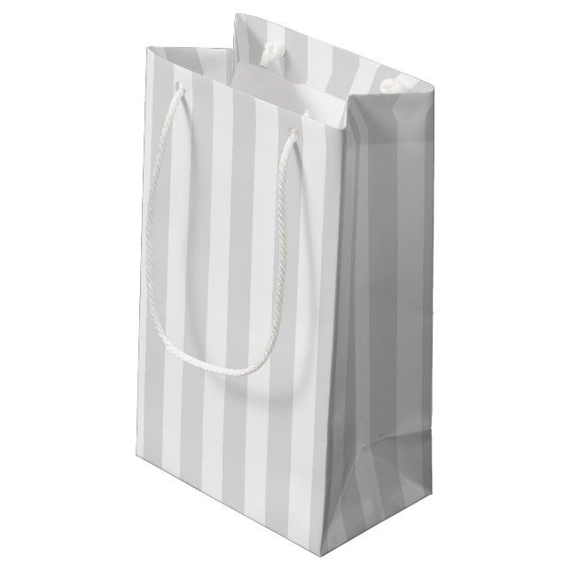Light grey and white candy stripes small gift bag (Back Angled)