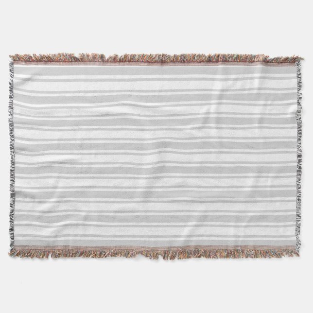 Light grey and white candy stripes throw blanket (Front)