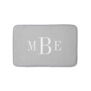 Light Grey and White Classic 3 Letter Monogram Bath Mat