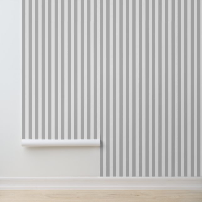 Light Grey and White Classic Vertical Stripes Wallpaper (Application)