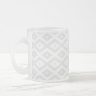 Light grey and white diamond pattern frosted glass coffee mug