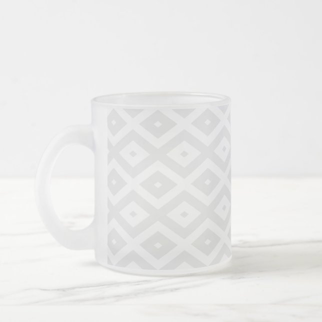 Light grey and white diamond pattern frosted glass coffee mug (Left)