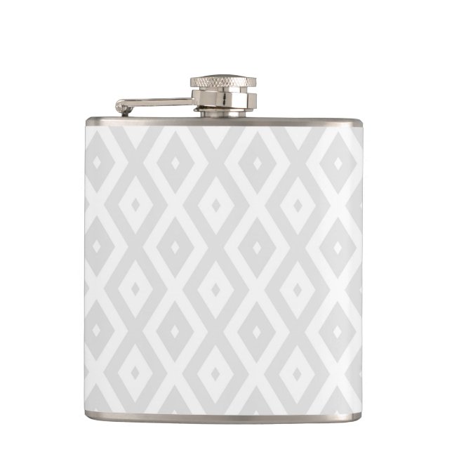 Light grey and white diamond pattern hip flask (Front)