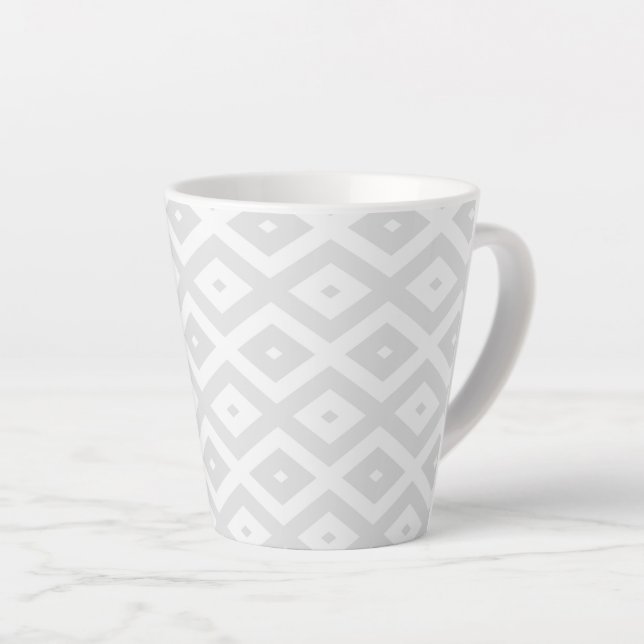 Light grey and white diamond pattern latte mug (Right Angle)