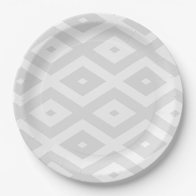 Light grey and white diamond pattern paper plate (Front)