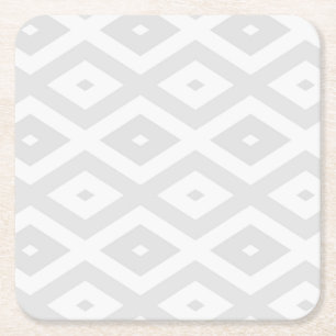 Light grey and white diamond pattern square paper coaster