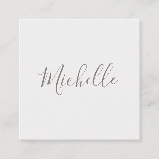 Light grey and white feminine minimalist square business card (Front)
